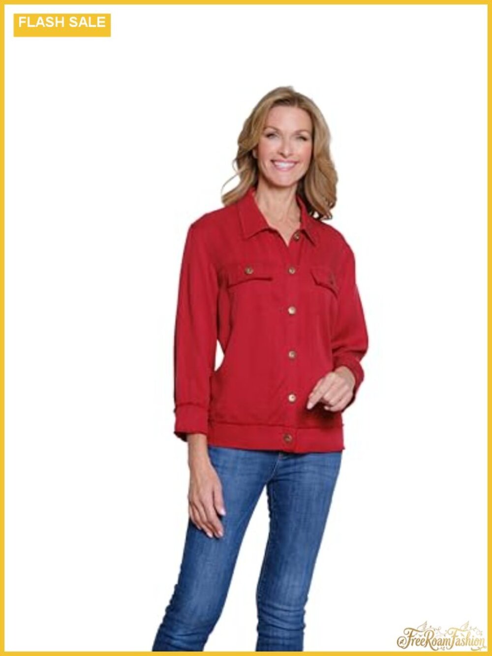 Women's Cuffed 3/4 Sleeve Drop Shoulder Jacket | Casual Womens Jacket | 100%